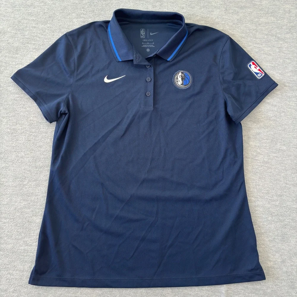 Nike Dallas Mavericks NBA Dri-FIT Polo Shirt Navy Blue Womens Medium